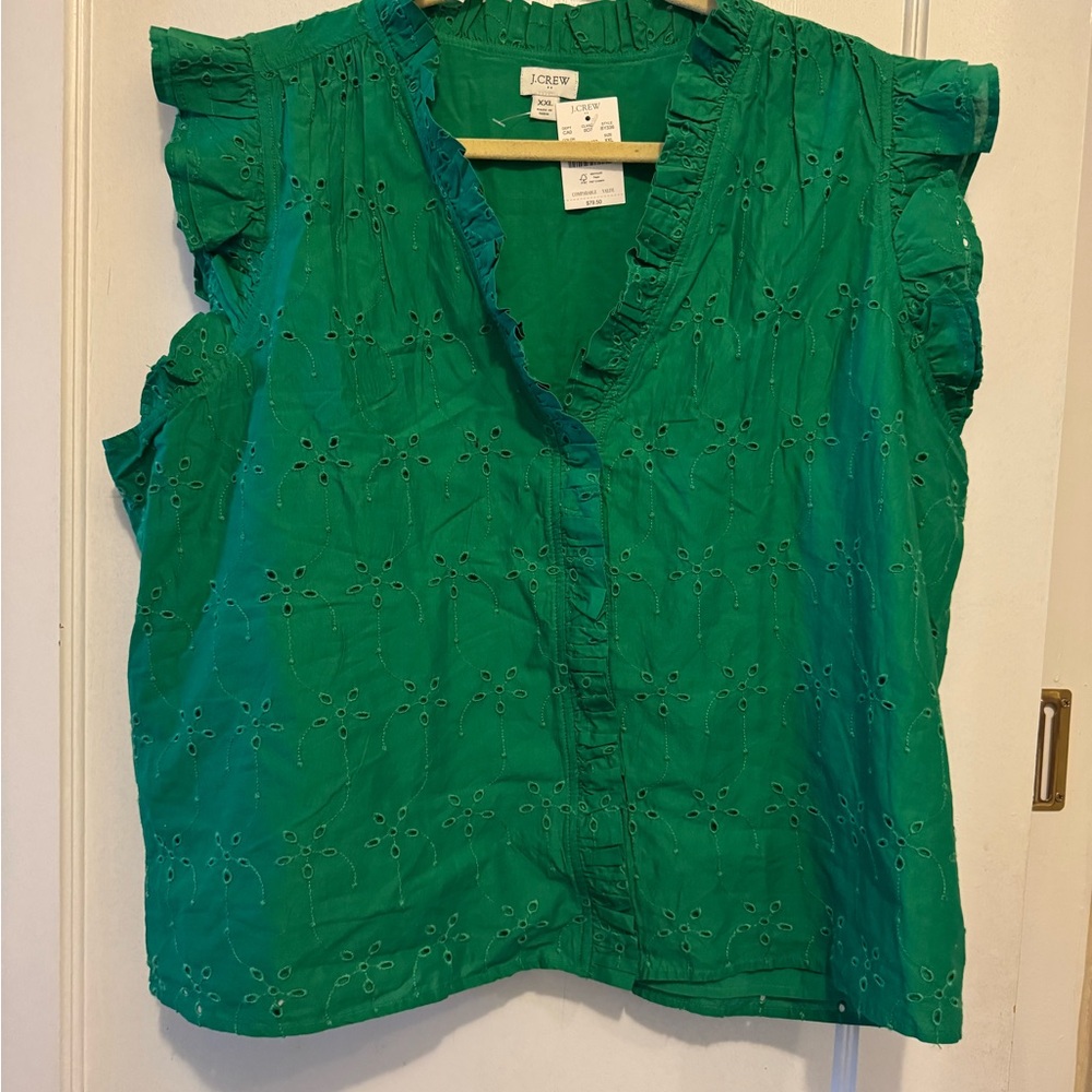 J. Crew Factory Women's Sleeveless Ruffle Eyelet Top in Green